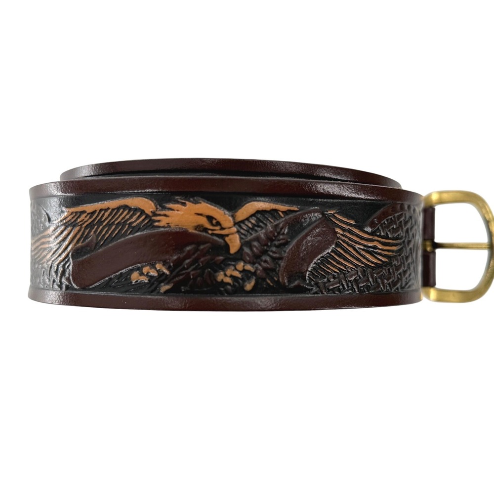 VTG 70''s Wrangler HandTooled Eagle Embossed LeatherBelt Mens 46 (52"L)
Western